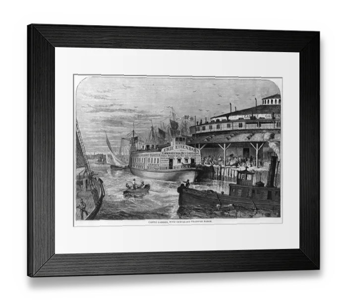 Framed Print : Castle Garden with Immigrant Transfer Barge Framed Print : Castle Garden with Immigrant Transfer Barge