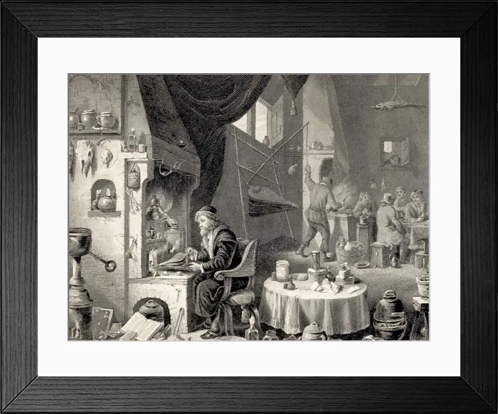 Framed Print : Engraving of an Alchemist Framed Print : Engraving of an Alchemist