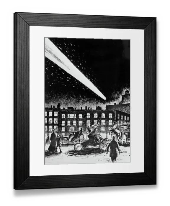 Framed Print : Illustration of Halley's Comet Seen in the City