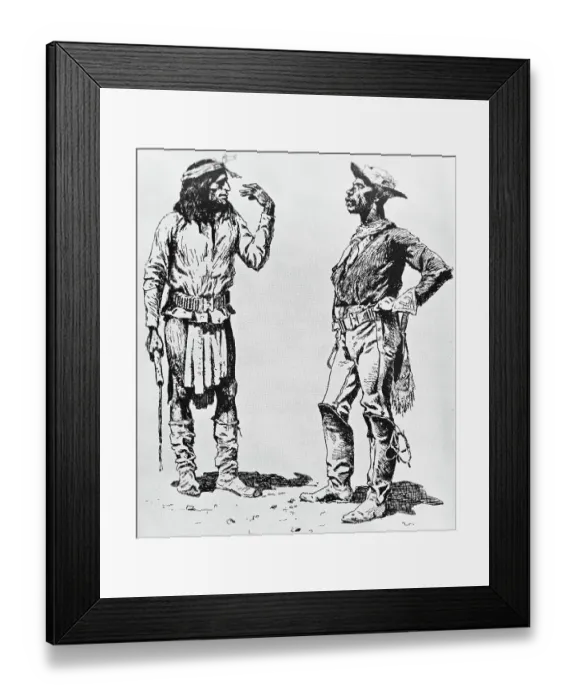 Framed Print : Illustration of Native American Communicating in Sign Language to Black Cavalryman by Frederic Remington Framed Print : Illustration of Native American Communicating in Sign Language to Black Cavalryman by Frederic Remington