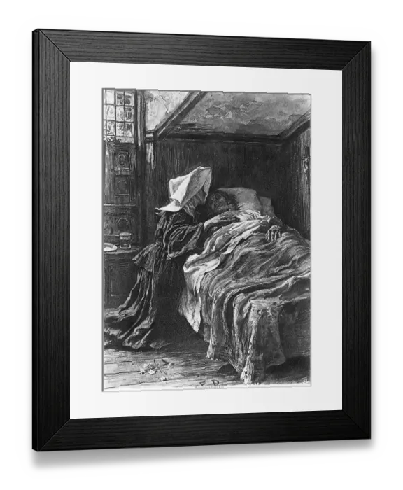 Framed Print : Illus of Woman Nursing Sick Man in Bed Framed Print : Illus of Woman Nursing Sick Man in Bed