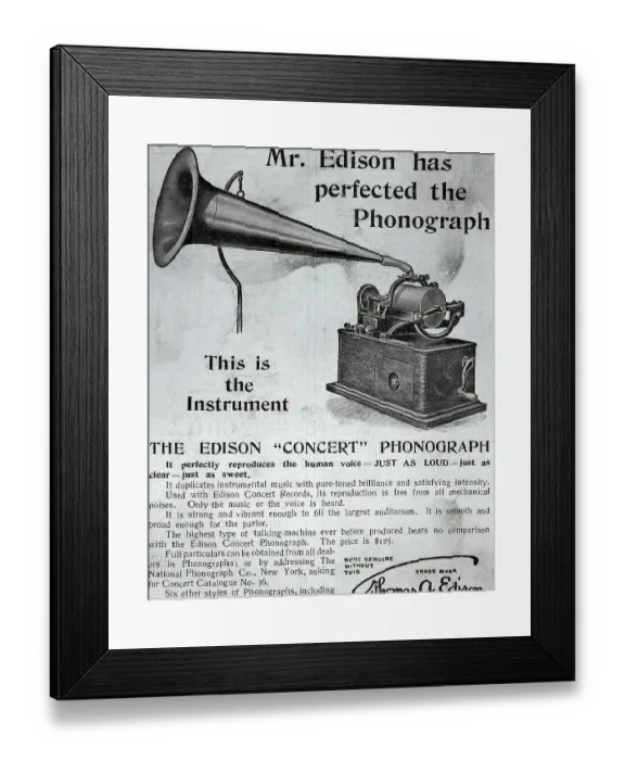 Framed Print : Ad For Phonograph W / Illus & Text Framed Print : Ad For Phonograph W / Illus & Text