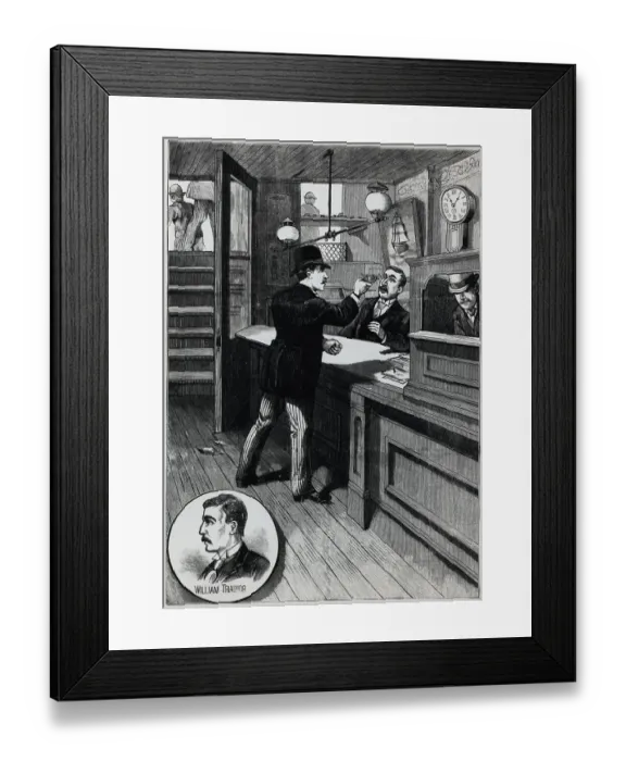 Framed Print : Illustration of Robber Holding Up Broker's Office Framed Print : Illustration of Robber Holding Up Broker's Office