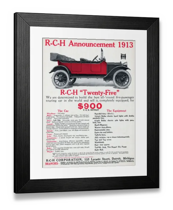 Framed Print : Color Advertisement for Early R-C-H Convertible Framed Print : Color Advertisement for Early R-C-H Convertible