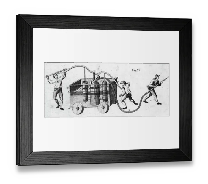 Framed Print : Illustration of Men Operating Water Old Pump on Wheels Framed Print : Illustration of Men Operating Water Old Pump on Wheels