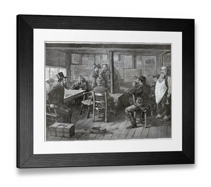 Framed Print : Men Seated In Saloon; Engraving Framed Print : Men Seated In Saloon; Engraving