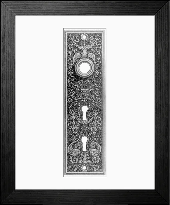 Framed Print : Illustration of Doorknob Plate With Two Keyholes Framed Print : Illustration of Doorknob Plate With Two Keyholes