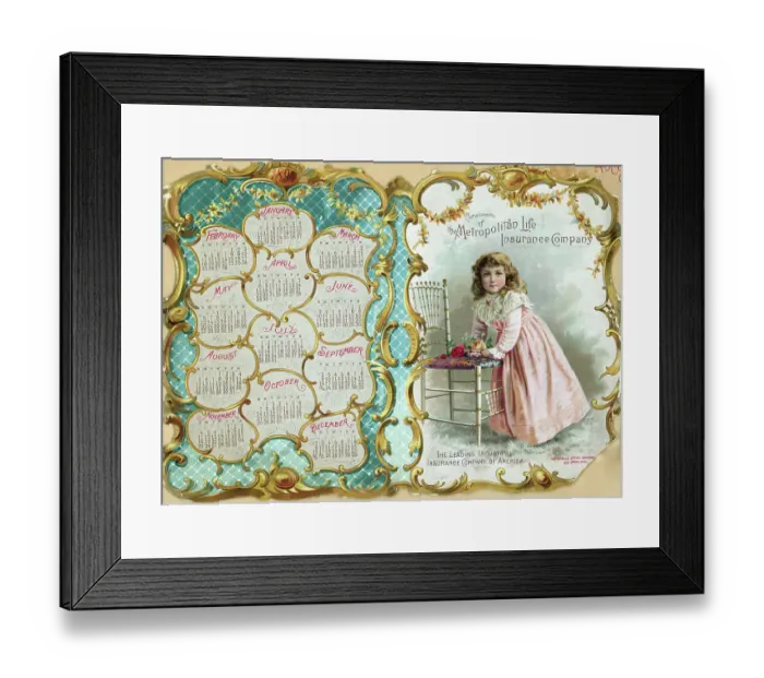 Framed Print : Met Life Advertising Calendar, 1894 Framed Print : Met Life Advertising Calendar, 1894