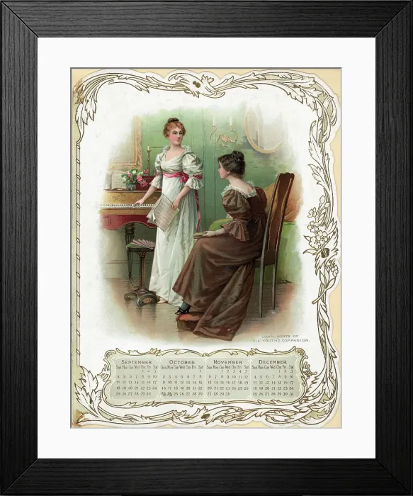 Framed Print : Women At Piano - 19Th C. Calendar Illus Framed Print : Women At Piano - 19Th C. Calendar Illus