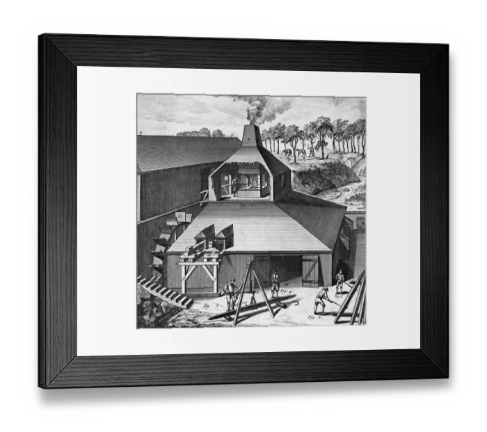 Framed Print : 18Th Century Iron Melting Furnace-Illus Framed Print : 18Th Century Iron Melting Furnace-Illus
