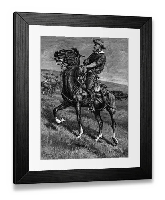 Framed Print : Illustration Of Rancher On Horseback