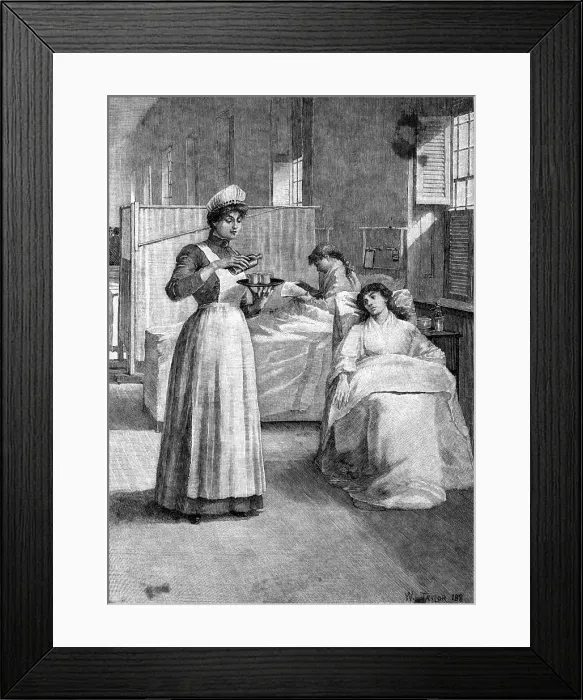 Framed Print : Illustration of Nurse Administering Medicine To Girl Framed Print : Illustration of Nurse Administering Medicine To Girl