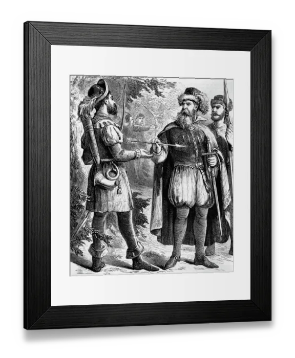 Framed Print : Robin Hood Receiving Arrow From Sheriff