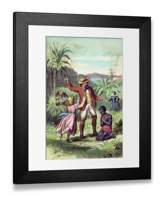 Framed Print : Illustration of a Girl Trying to Prevent a Man from Whipping a Slave Framed Print : Illustration of a Girl Trying to Prevent a Man from Whipping a Slave