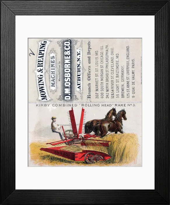 Framed Print : Color Illustration Of Horsedrawn Rake