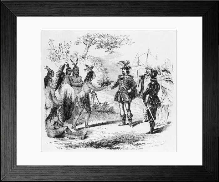 Framed Print : Sir Francis Drake And Indians Framed Print : Sir Francis Drake And Indians