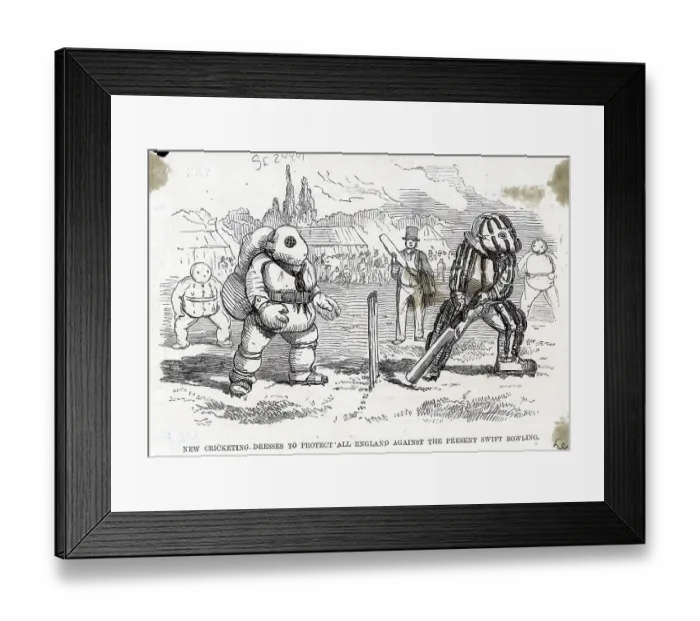 Framed Print : Men Play Cricket In Strange Outfit;Illus