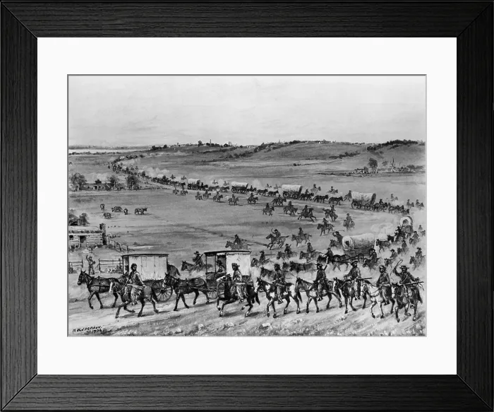 Framed Print : First Covered Caravan Of Horses Wagons Framed Print : First Covered Caravan Of Horses Wagons