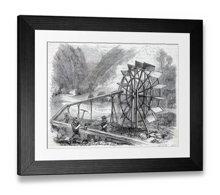Framed Print : Mine Workers and Water Wheel Framed Print : Mine Workers and Water Wheel