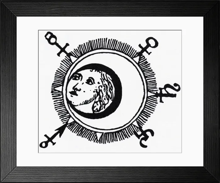 Framed Print : Alchemical Illustration Of Man In Moon Framed Print : Alchemical Illustration Of Man In Moon