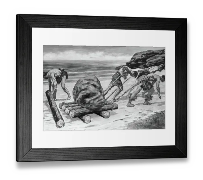 Framed Print : Prehistoric Men Use Tree Trunk Sled Framed Print : Prehistoric Men Use Tree Trunk Sled