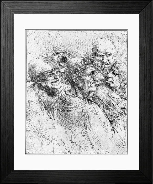 Framed Print : Print After a Drawing of Five Characters in a Comic Scene by Leonardo da Vinci Framed Print : Print After a Drawing of Five Characters in a Comic Scene by Leonardo da Vinci