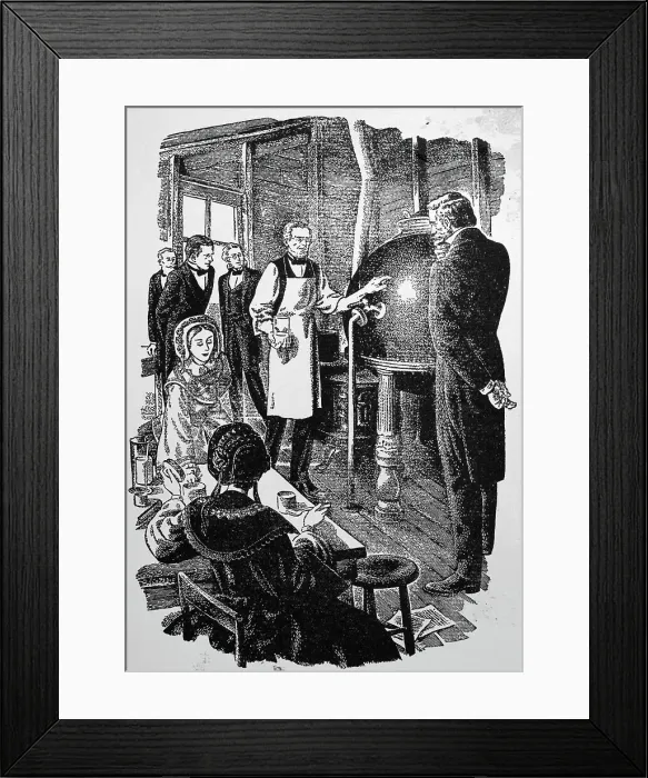 Framed Print : Print of Gail Borden Explaining the Method of Condensing Milk Framed Print : Print of Gail Borden Explaining the Method of Condensing Milk