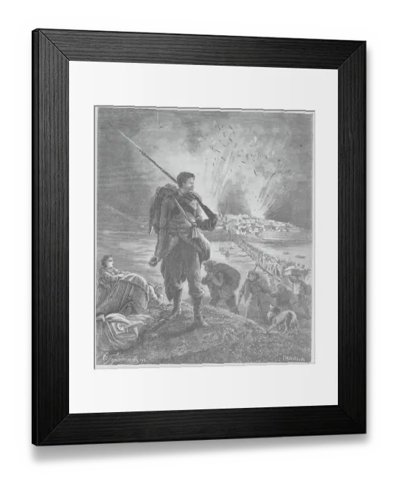 Framed Print : Soldier Looking Back at Explosions Framed Print : Soldier Looking Back at Explosions