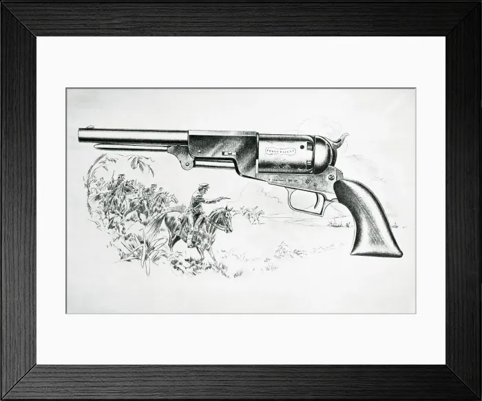 Framed Print : Illustration of Shooters and Colt Walker Model.44 Caliber Pistol Framed Print : Illustration of Shooters and Colt Walker Model.44 Caliber Pistol