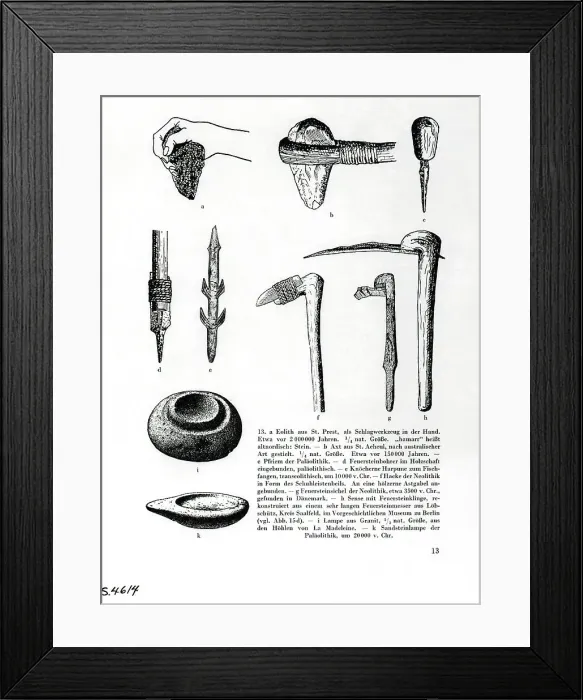 Framed Print : Book Illustration of Prehistoric Tools Framed Print : Book Illustration of Prehistoric Tools