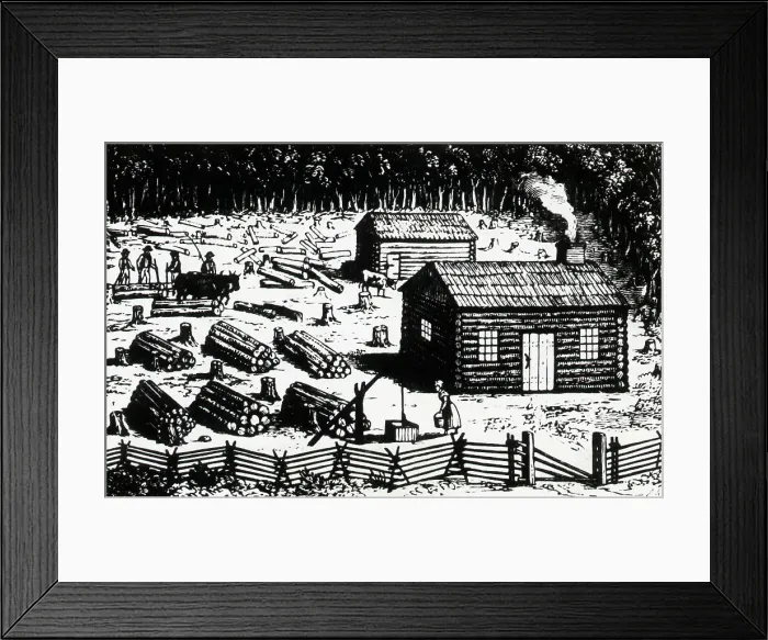 Framed Print : Settlers Clearing Forest For Log Cabin