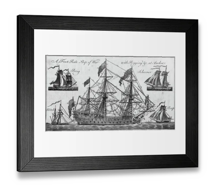 Framed Print : Illustration of Ship of War with Rigging Framed Print : Illustration of Ship of War with Rigging