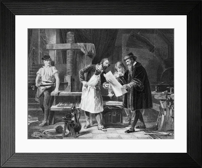Framed Print : Gutenberg Taking First Proof Framed Print : Gutenberg Taking First Proof