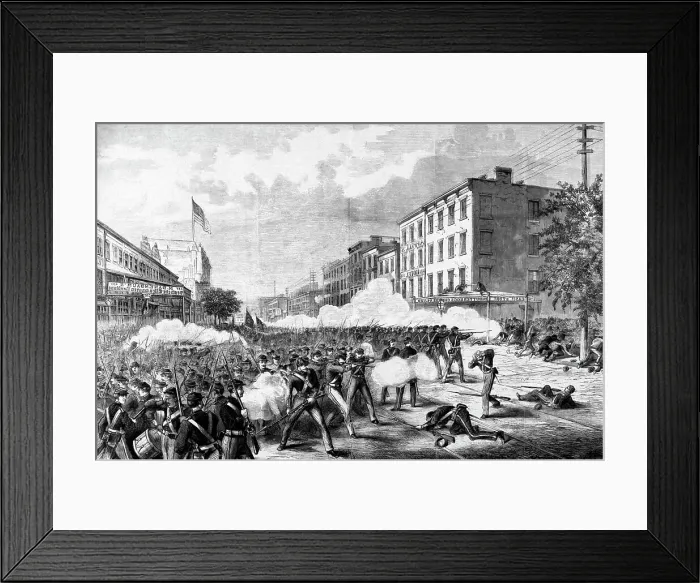 Framed Print : Militia Fire into Anti-Irish Riot Crowd Framed Print : Militia Fire into Anti-Irish Riot Crowd