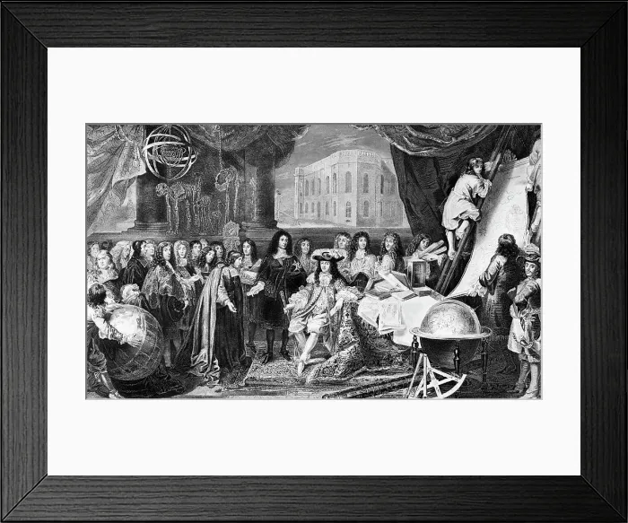 Framed Print : Engraving after The Establishment of the Academie des Sciences in 1666 and the Foundation of the Observatory in 1667 by Charles Le Brun Framed Print : Engraving after The Establishment of the Academie des Sciences in 1666 and the Foundation of the Observatory in 1667 by Charles Le Brun