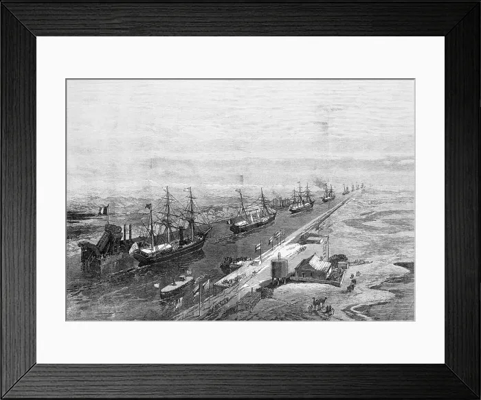 Framed Print : Illustration of the Opening of the Suez Canal with Ships In Canal Framed Print : Illustration of the Opening of the Suez Canal with Ships In Canal