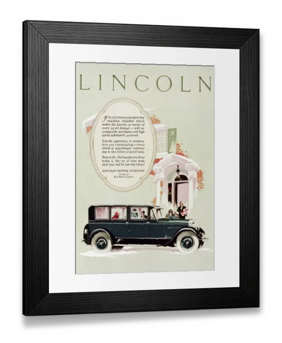 Framed Print : Color Advertisement for 1926 Ford Lincoln Sedan Framed Print : Color Advertisement for 1926 Ford Lincoln Sedan