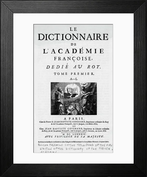Framed Print : Title Page of Dictionary of French Academy