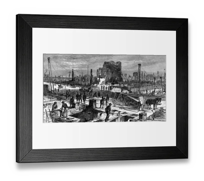 Framed Print : Workmen Rebuild Chicago W / Cement Horses Framed Print : Workmen Rebuild Chicago W / Cement Horses