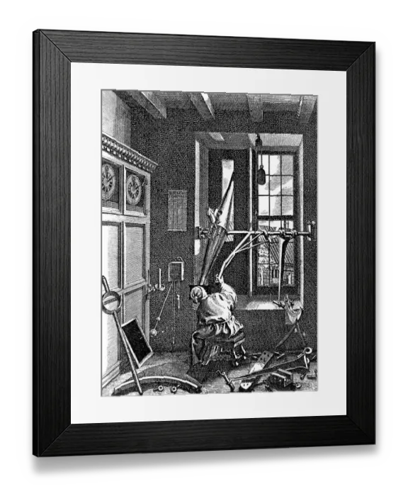 Framed Print : Engraving of Ole Roemer Using His Meridian Circle Framed Print : Engraving of Ole Roemer Using His Meridian Circle