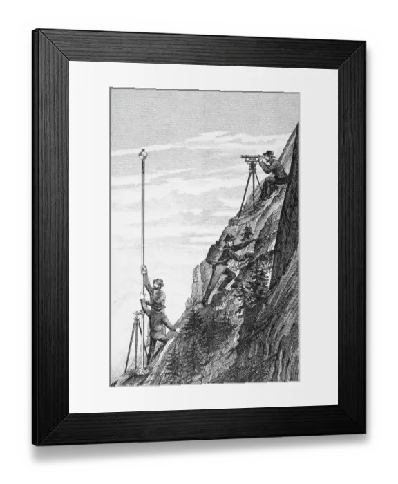 Framed Print : Surveyors Measuring Mountain--Illus Framed Print : Surveyors Measuring Mountain--Illus