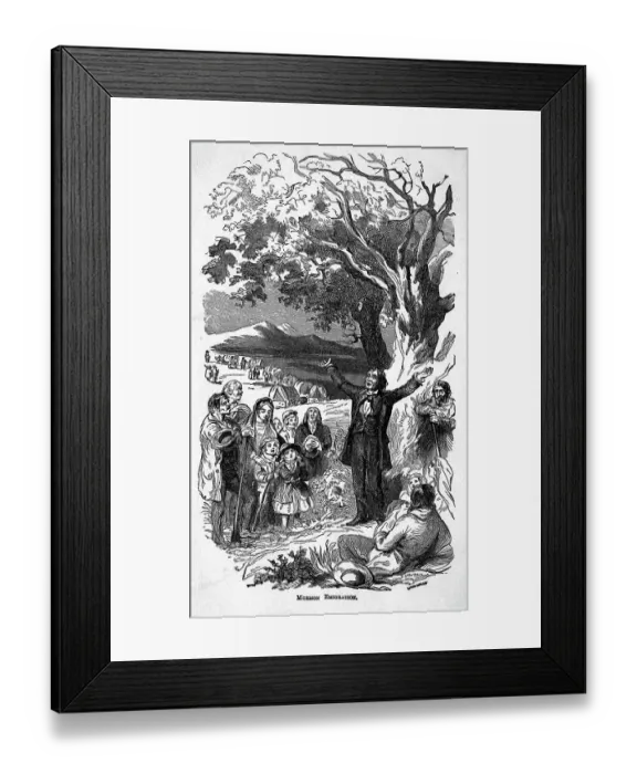 Framed Print : Distant Wagon Train Behind Preaching Man Framed Print : Distant Wagon Train Behind Preaching Man