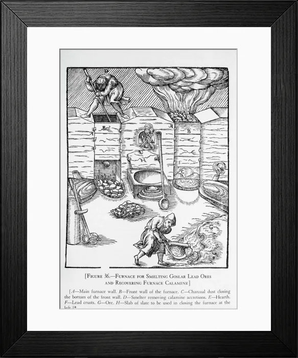 Framed Print : Engraving Of Men W / Lead Smelter Furnace Framed Print : Engraving Of Men W / Lead Smelter Furnace