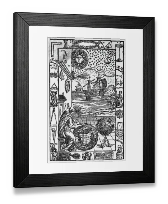 Framed Print : Man Writes On Globe Before Sky / Ocean Framed Print : Man Writes On Globe Before Sky / Ocean