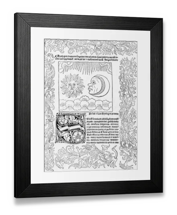 Framed Print : Title Page Of Manuscript W / Moon & Sun Framed Print : Title Page Of Manuscript W / Moon & Sun