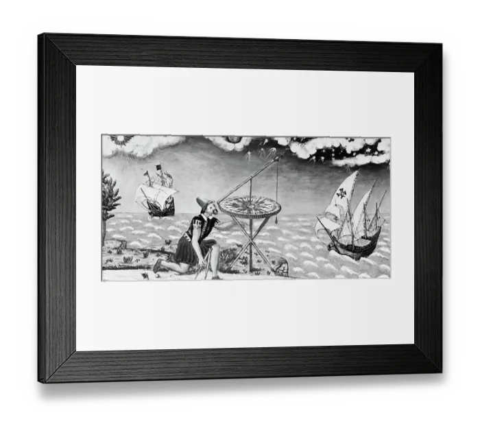 Framed Print : Man W / Sextant, Ships In Backgrd Framed Print : Man W / Sextant, Ships In Backgrd