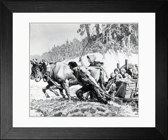 Framed Print : Oliver Luce Ox Sled With Wife & Children Framed Print : Oliver Luce Ox Sled With Wife & Children