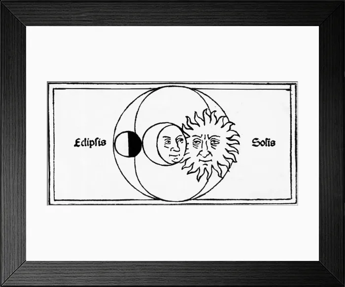 Framed Print : Woodcut Of Moon Eclipsing Sun & Earth Framed Print : Woodcut Of Moon Eclipsing Sun & Earth