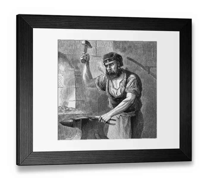 Framed Print : Illus.;Blacksmith Forging Hot Metal Framed Print : Illus.;Blacksmith Forging Hot Metal