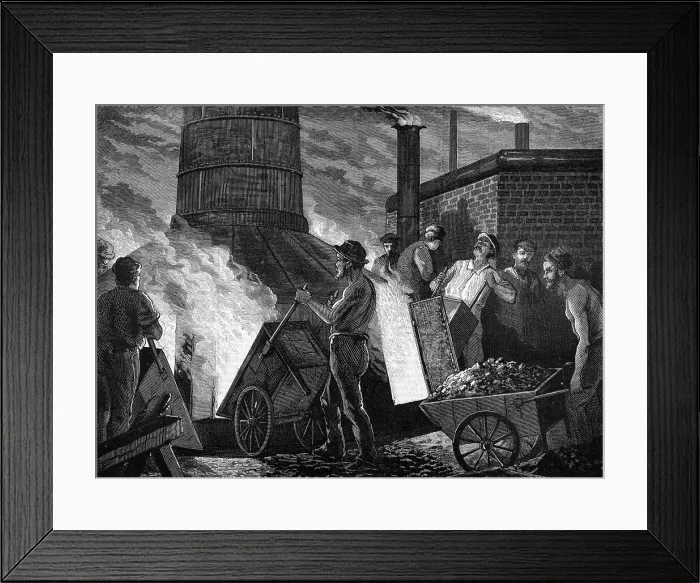 Framed Print : Men Heaping Ore Into Furnace Framed Print : Men Heaping Ore Into Furnace